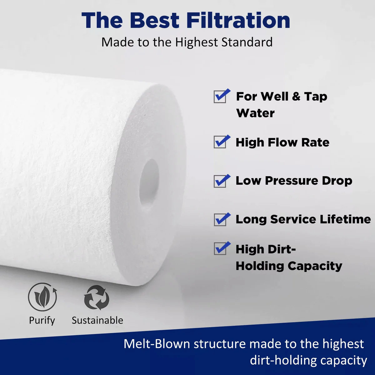 Membrane Solutions 10" x 4.5" Inch 5 Micron Whole House PP Sediment Water Filter Replacement Cartridge - Image 7