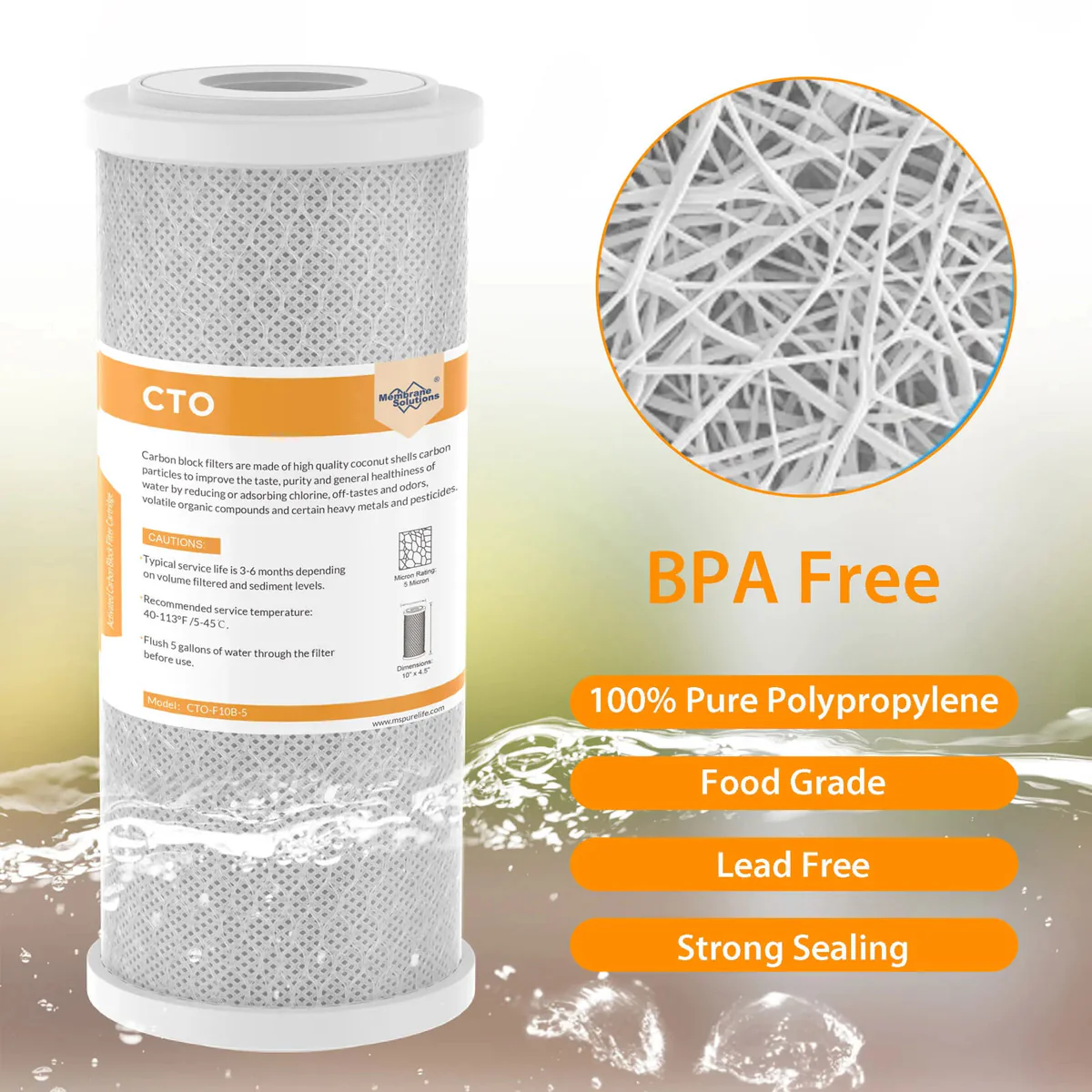 Membrane Solutions 10" x 4.5" Activated Carbon Water Filter for Big Blue 5 Micron - Image 4